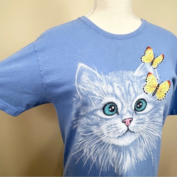 Top Stitch by Morning Sun Cat Kitten Embroidered Butterfly’s Tee Shirt Small - Picture 2 of 10